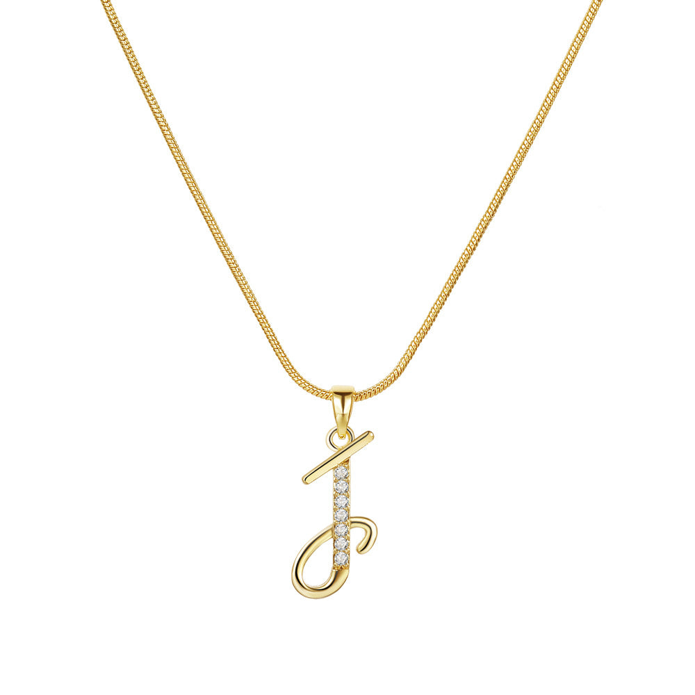 Wholesale 26 Letter Creative Simple Copper Zircon Snake Chain Gold Necklace