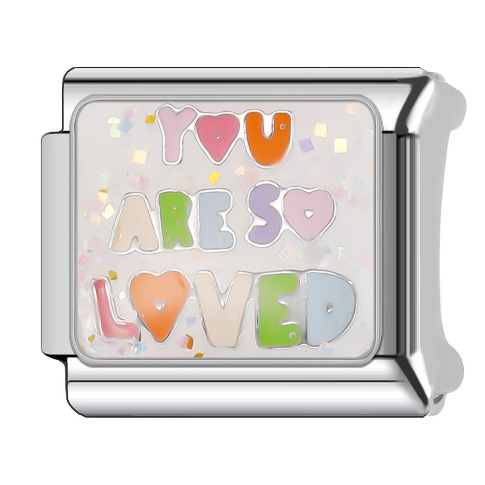 Wholesale Italian Charm Bracelet 9mm DIY Splicing English Short Sentence Series Stainless Steel Composable Bracelet