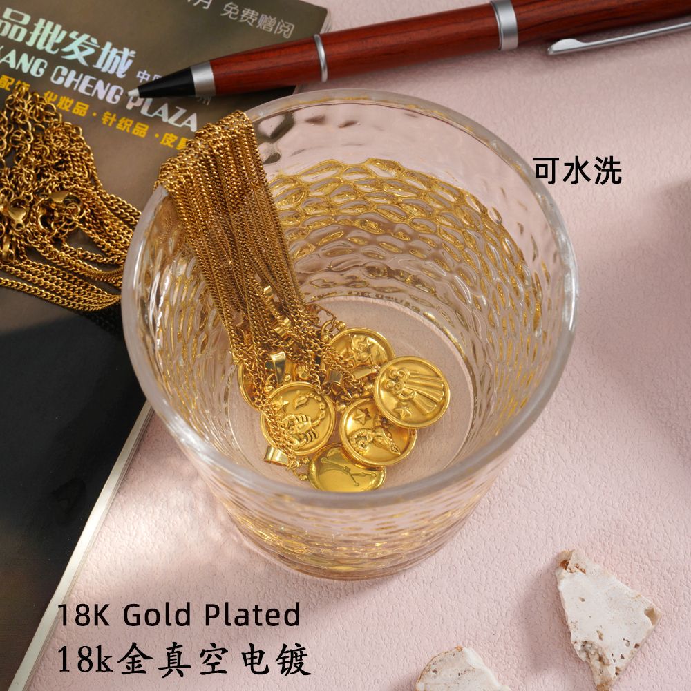 Wholesale  18K gold stainless steel 12 constellation pendant double-sided  necklace