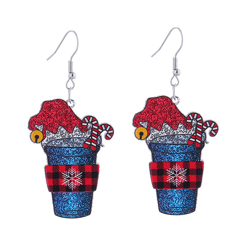 Wholesale Christmas Colorful Acrylic Elk Wine Glass Puppy Earrings ACC-ES-CT036