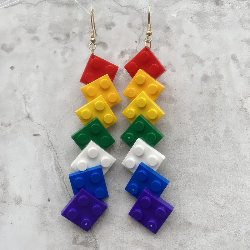 Wholesale  Rainbow Series Earrings Colorful Pin Chain Geometric Building Blocks Love Earrings