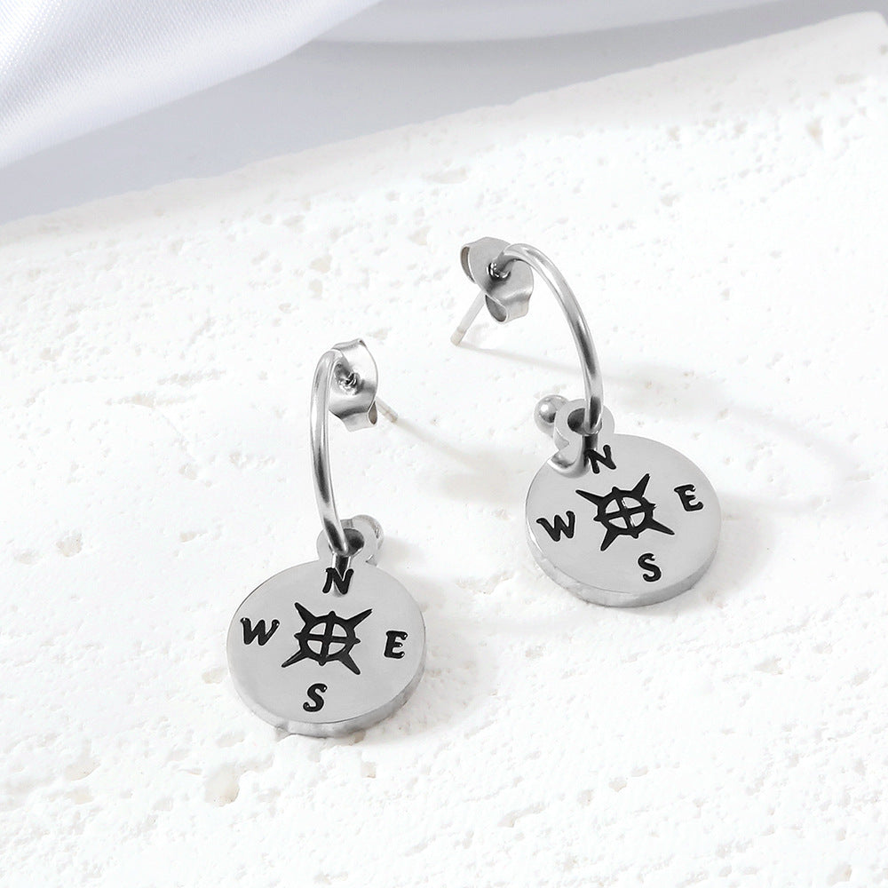 Wholesale Stainless Steel Earrings Compass Earrings Engraved Letter Earrings ACC-ES-Hongx003