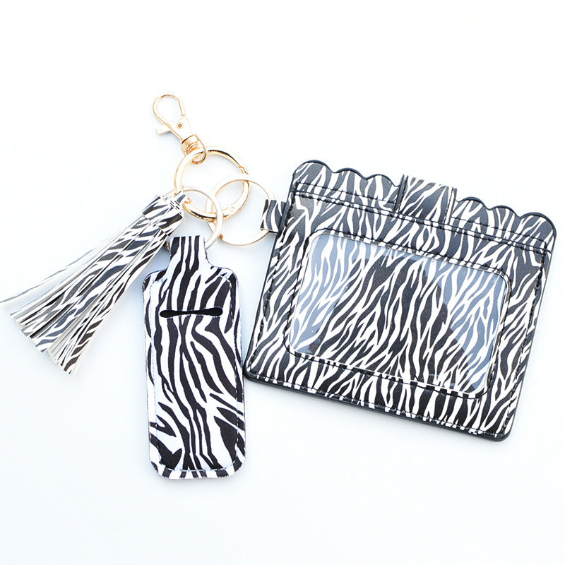 Wholesale Cactus Leopard Rose Flower Lipstick Case Card Holder PU Keychain