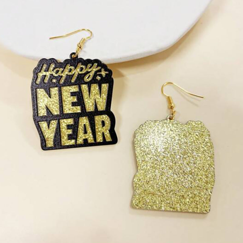 Wholesale fashion Happy New Year acrylic English letter sequined earrings