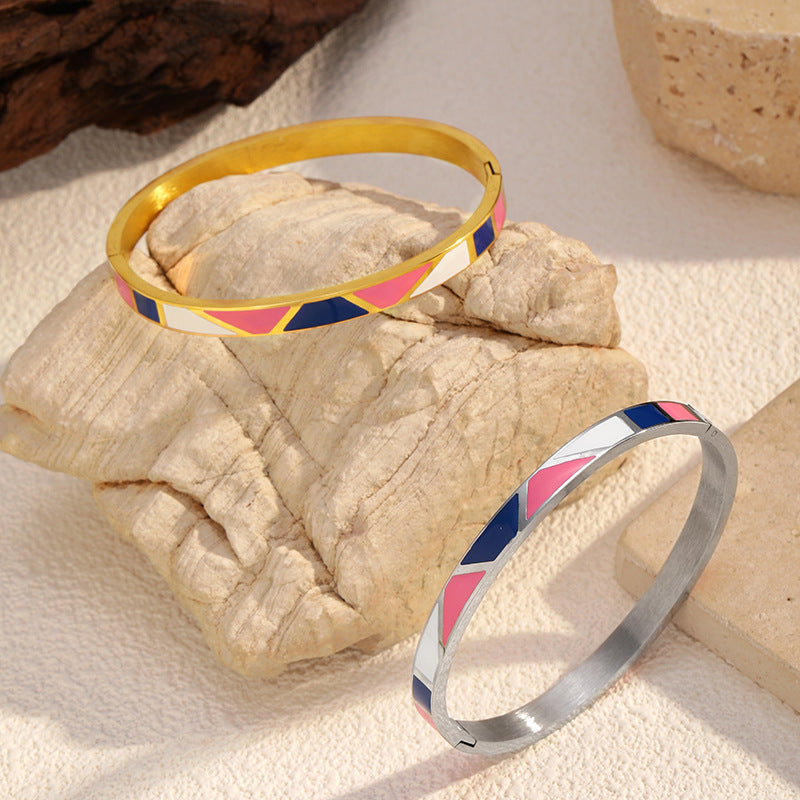 Wholesale color-blocked geometric stainless steel bracelet