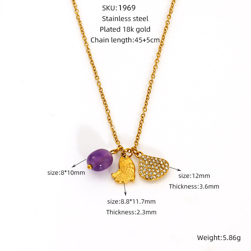 Wholesale Diamond Pearl Necklace Stainless Steel  Clavicle Chain