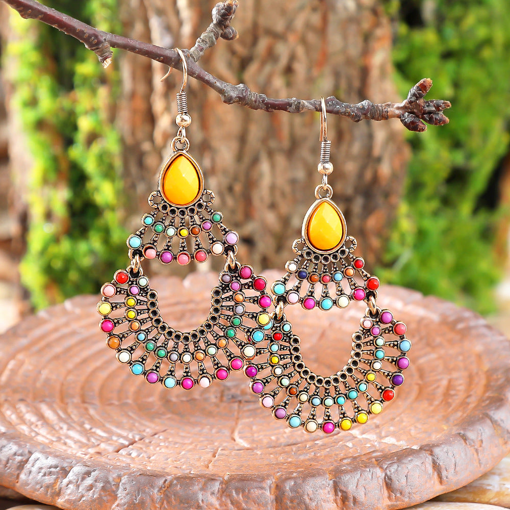 Wholesale Bohemian Fan Earrings Colorful Beads Alloy Jewelry Accessory