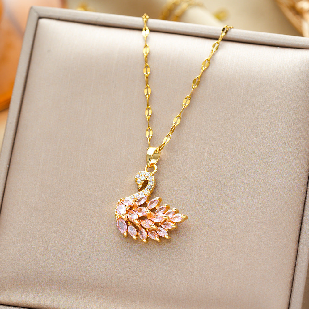 Wholesale Micro-inlaid Zircon Swan Titanium Steel Necklace