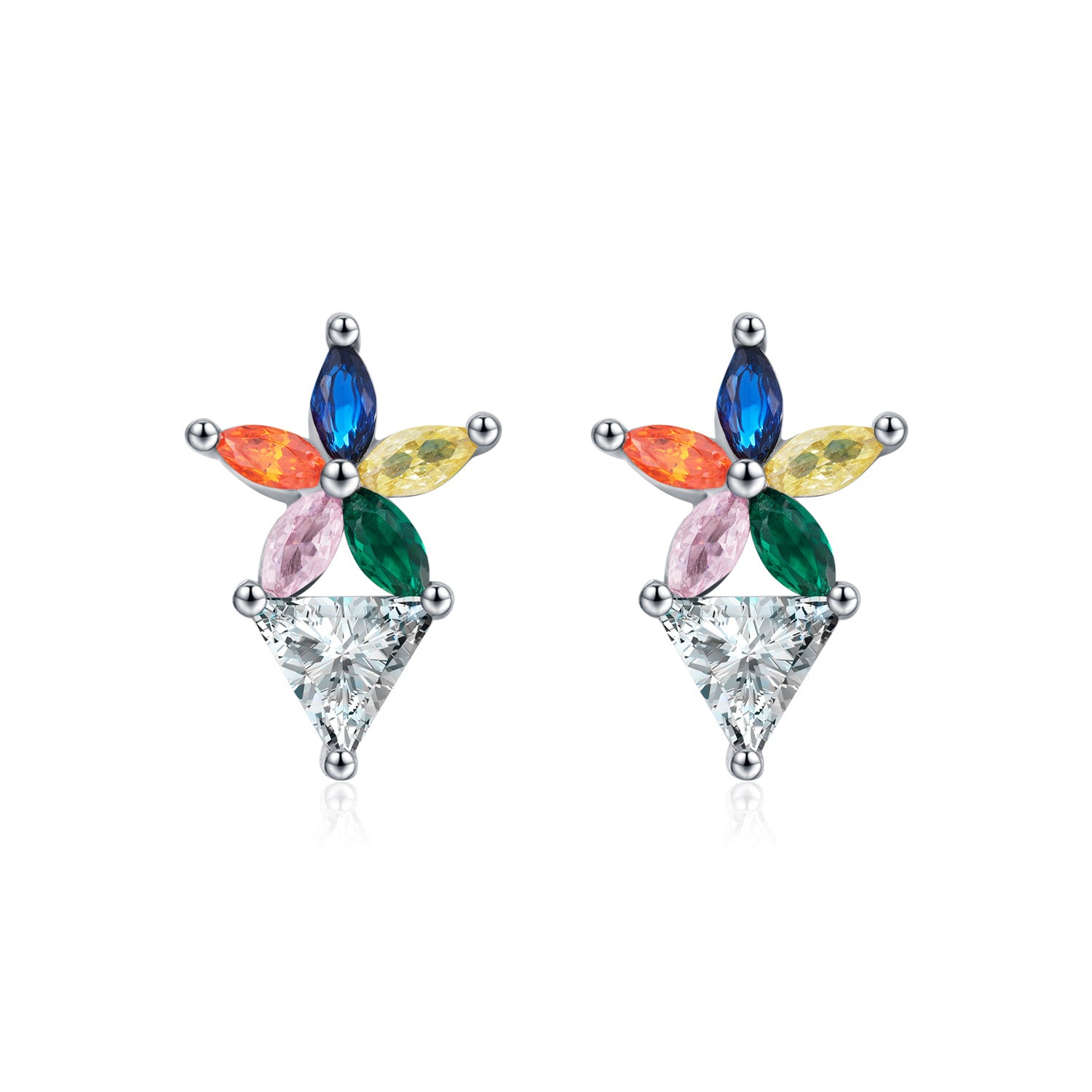 Wholesale  S925 Sterling Silver  Rainbow Color Full Diamond Flower Earrings