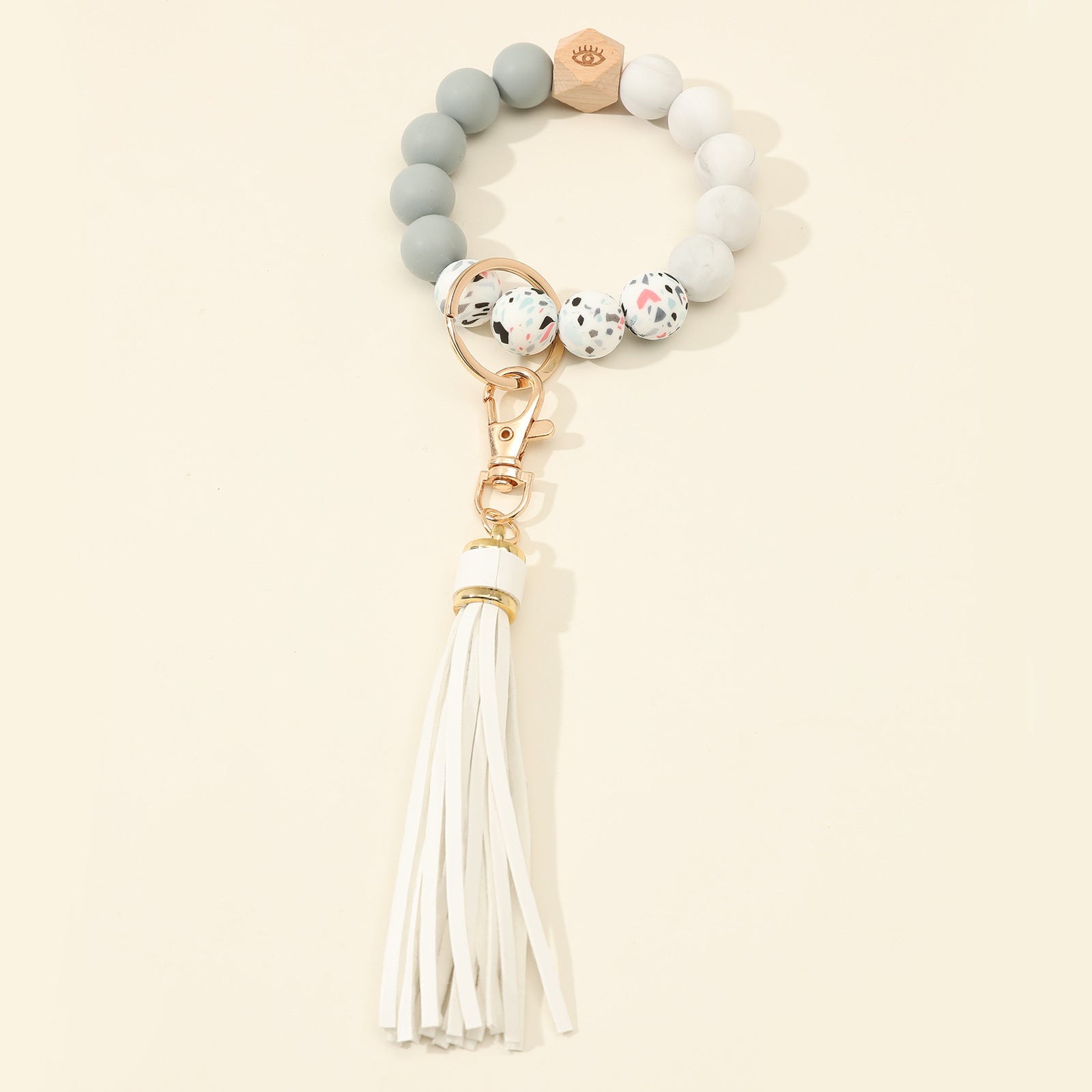 Wholesale Silicone Beads Bracelet Wooden Beads Keychain Wristlet Keychain ACC-KC-Jinz003