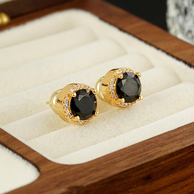 Wholesale  Full Body S925 Zircon Full Set Light Luxury Black Gold Earrings