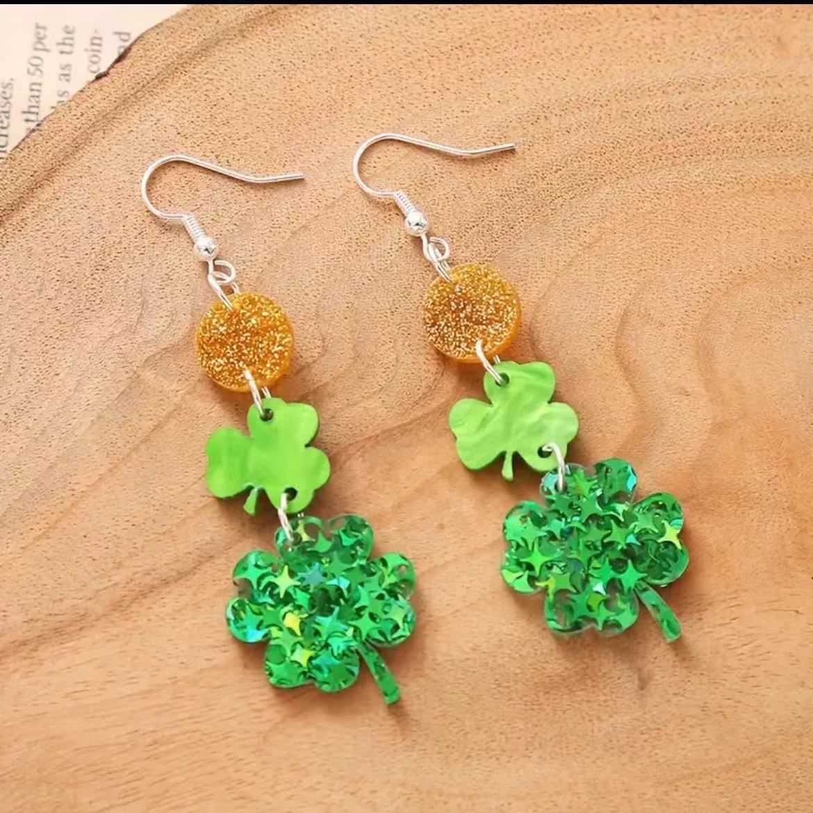 Wholesale 10pcs St. Patrick's Day Shamrock Acrylic Hat Earrings