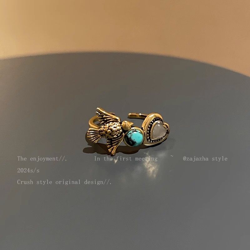 Wholesale Geometric Heart Rhinestone Ring,  Adjustable Opening Alloy Crown Iris Design,  Fashion Accessory Boutique Resale