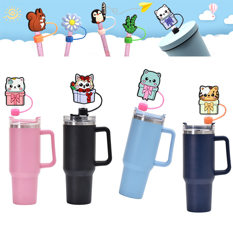 Wholesale Random 100pcs Cat Series 8/10mm PVC Soft Straw Tube Cap