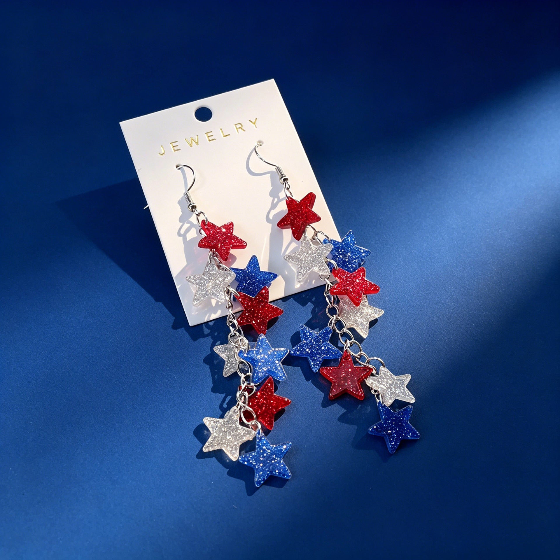 Wholesale Independence Day Five-Pointed Star Glitter Acrylic Earrings