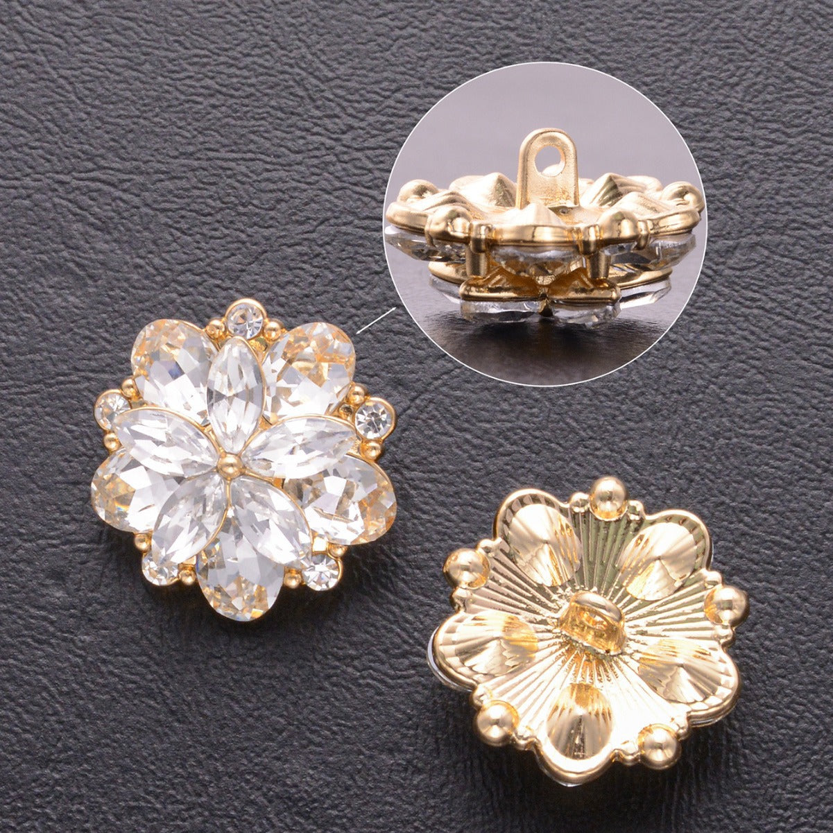 Wholesale 10pcs Metal rhinestone flower buttons