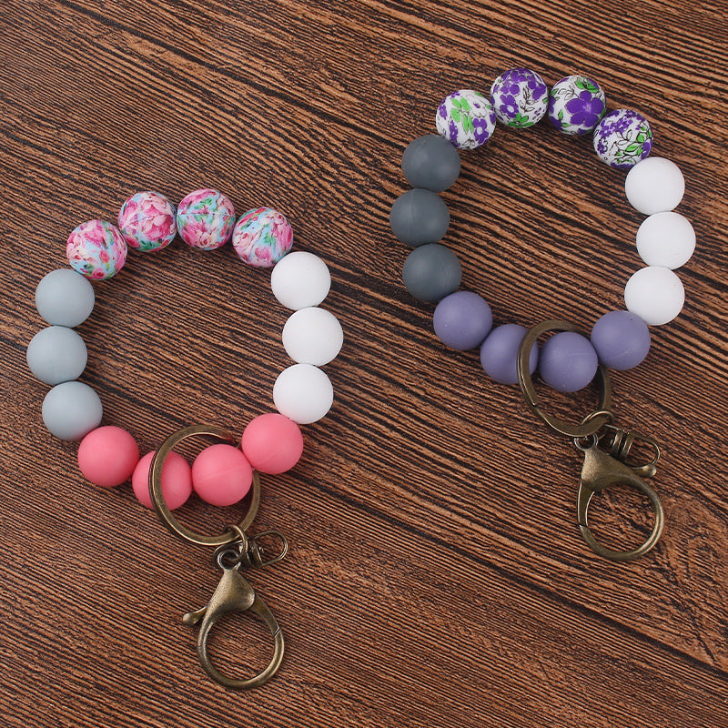 Wholesale Printed Silicone DIY Beaded Wrist Keychain