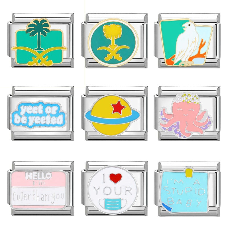 Wholesale Italian Charm Bracelet 9mm DIY Splicing Cute Cartoon Stainless Steel Composable Bracelet