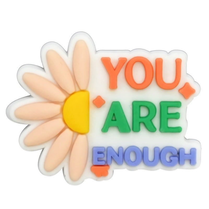 Decorazione casuale all'ingrosso della fibbia della scarpa di gomma morbida del PVC degli zoccoli della serie di frasi inglesi da 100 pezzi