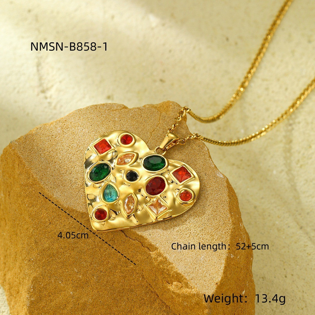 Wholesale  exaggerated stainless steel necklace color zircon love shaped  jewelry