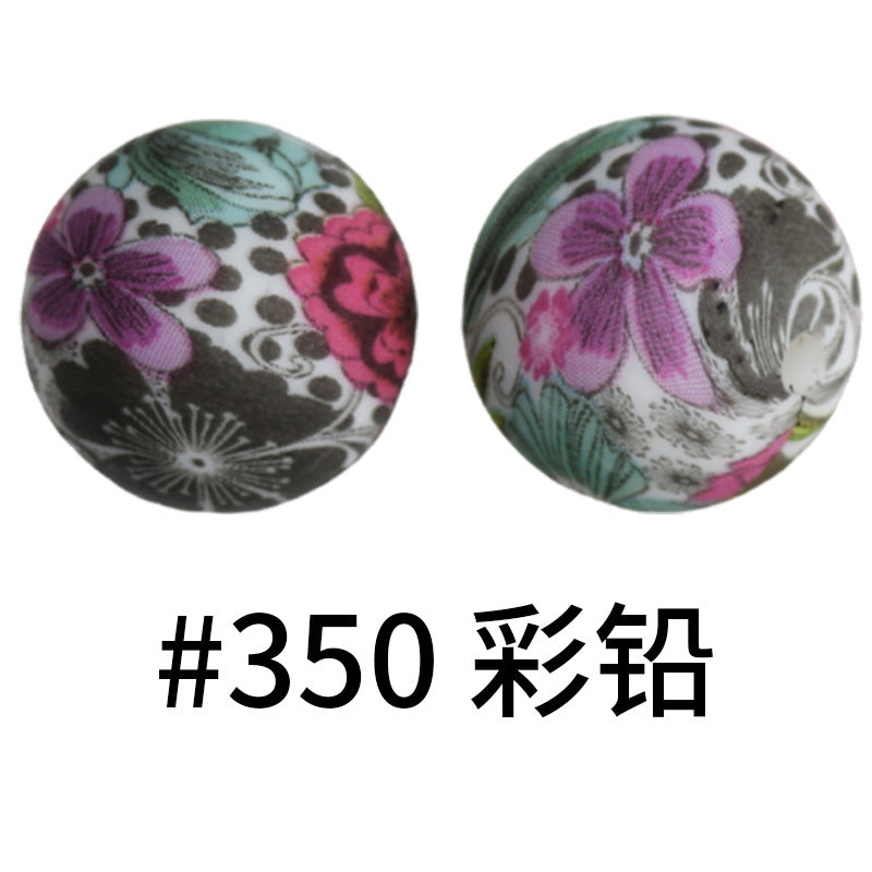 Wholesale 50pcs 15mm Western Style Leopard Skull Color Aztec Printed Silicone Balls Beads ACC-BDS-HeSheng004