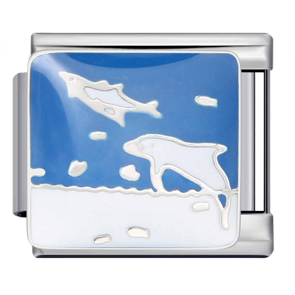 Wholesale  Italian Module Bracelet  Blue Ocean ElementsStainless Steel Welding Pattern DIY Charms