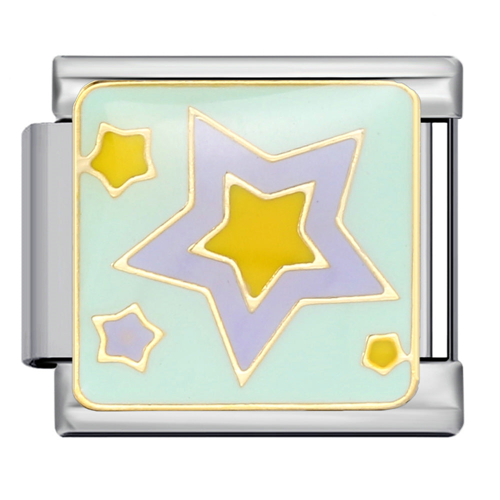 Wholesale  Italian moduleTitanium steel gold-plated oil drip welding pattern DIY  bracelet