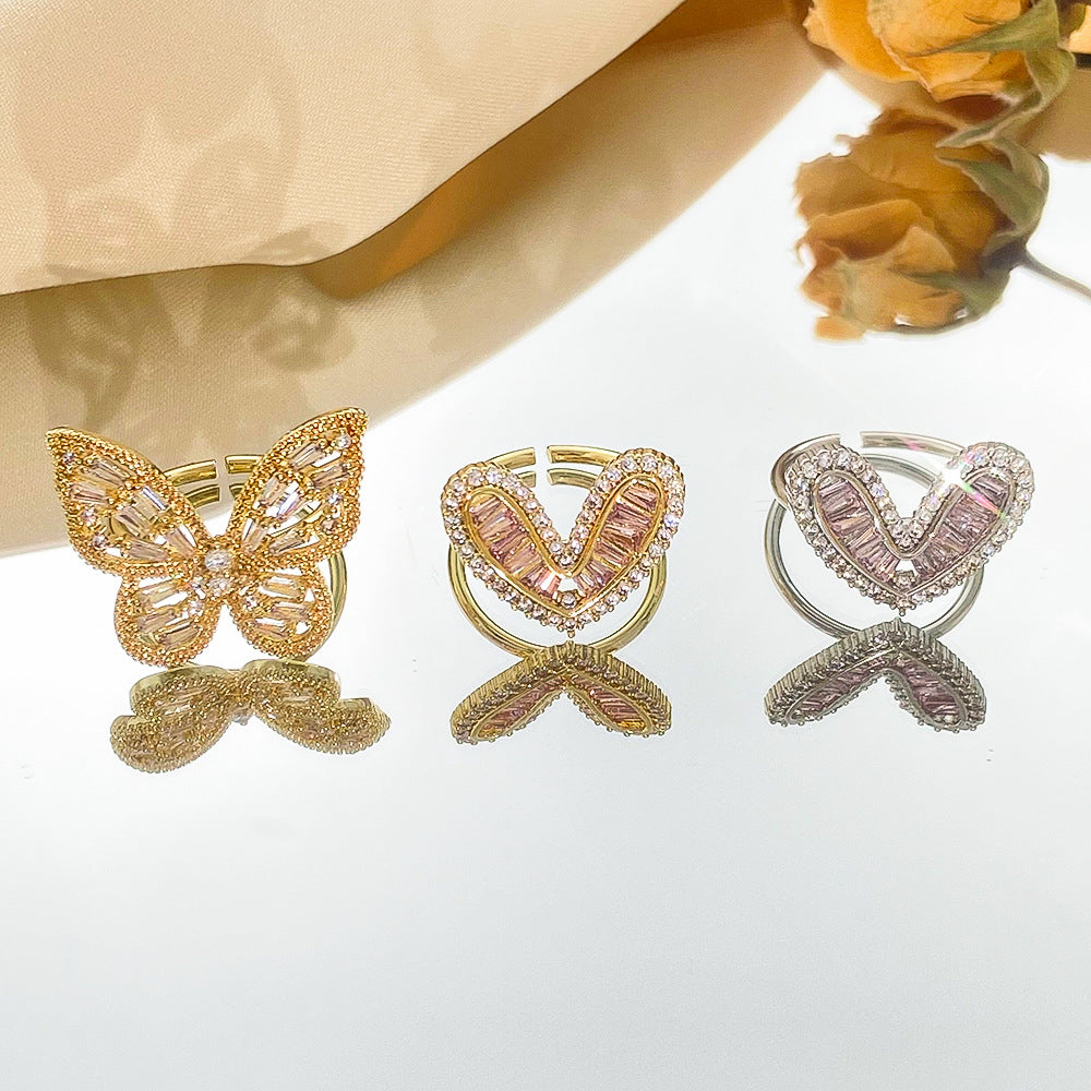 Wholesale Heart Shaped Rhinestone Adjustable Open Ring Chic Women S Fashion Jewelry Accessory For Party Gift
