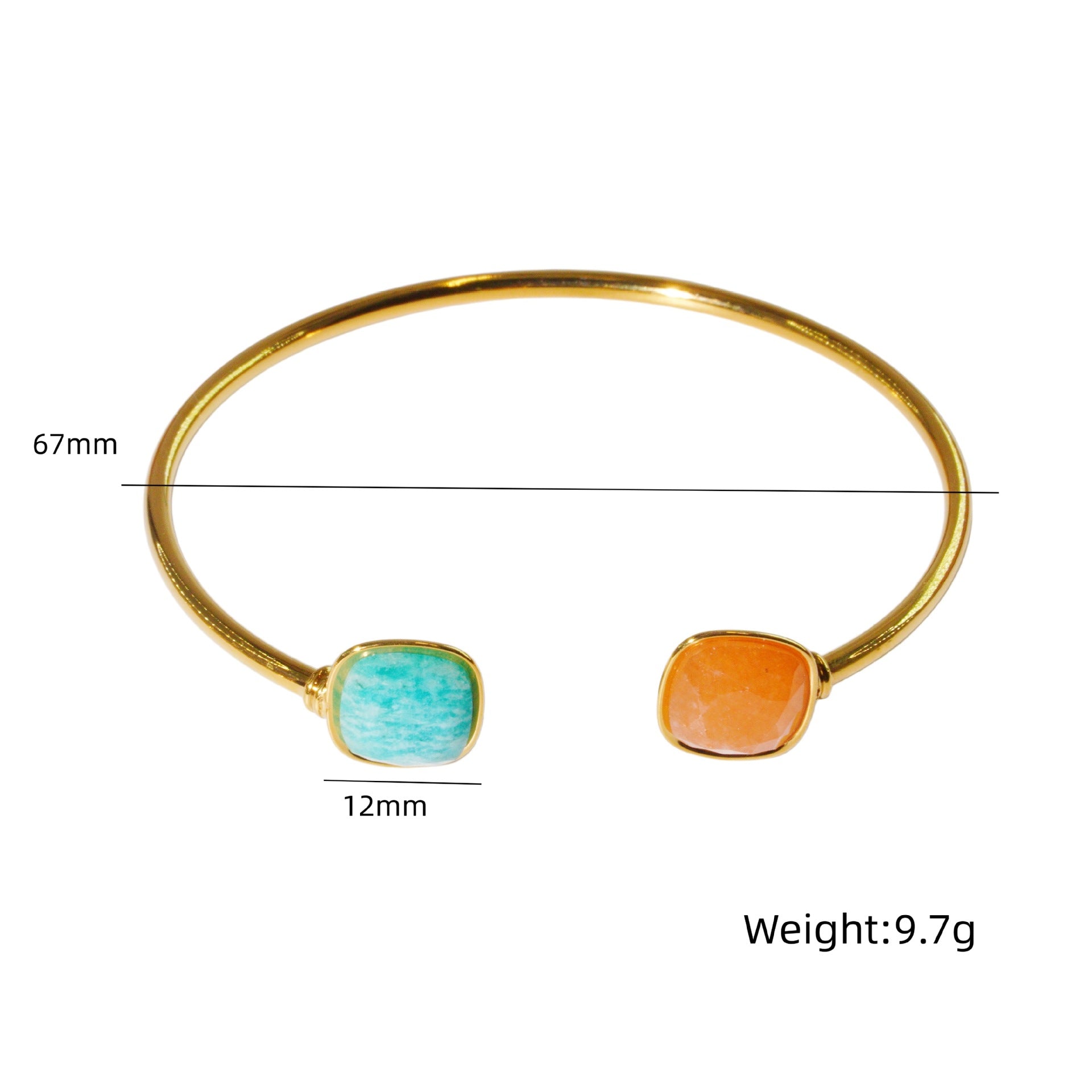 Wholesale Modern Minimalist Double Gemstone Inlaid Stainless Steel Open Bracelet Fashion Accessory Boutique Resale Gift