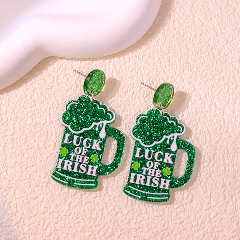 Wholesale St. Patrick's Day Flower Earrings Jewelry Set Acrylic Earrings