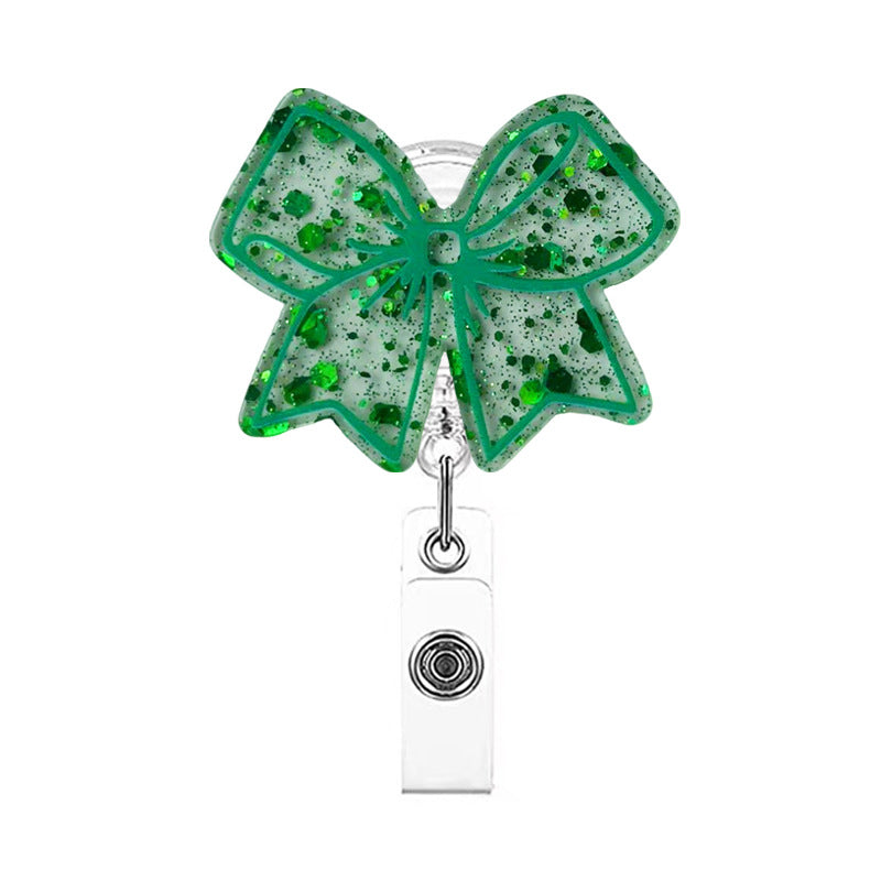 Wholesale acrylic pink bow retractable name tag clip  Badge Reels