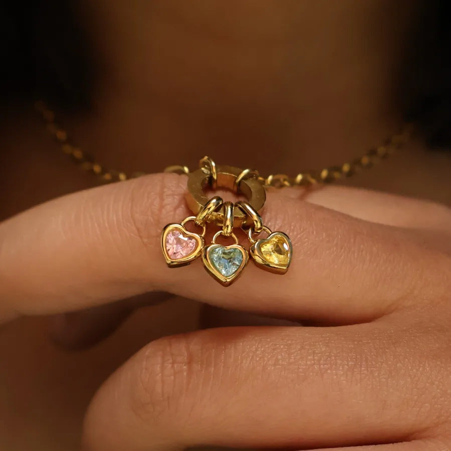 Wholesale Colorful 12 Birthstone Pendant Titanium Steel DIY Accessories Necklace