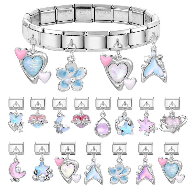 Wholesale Italian Charm Bracelet 9mm DIY Splicing Colorful Silver Pendant Stainless Steel Composable Bracelet