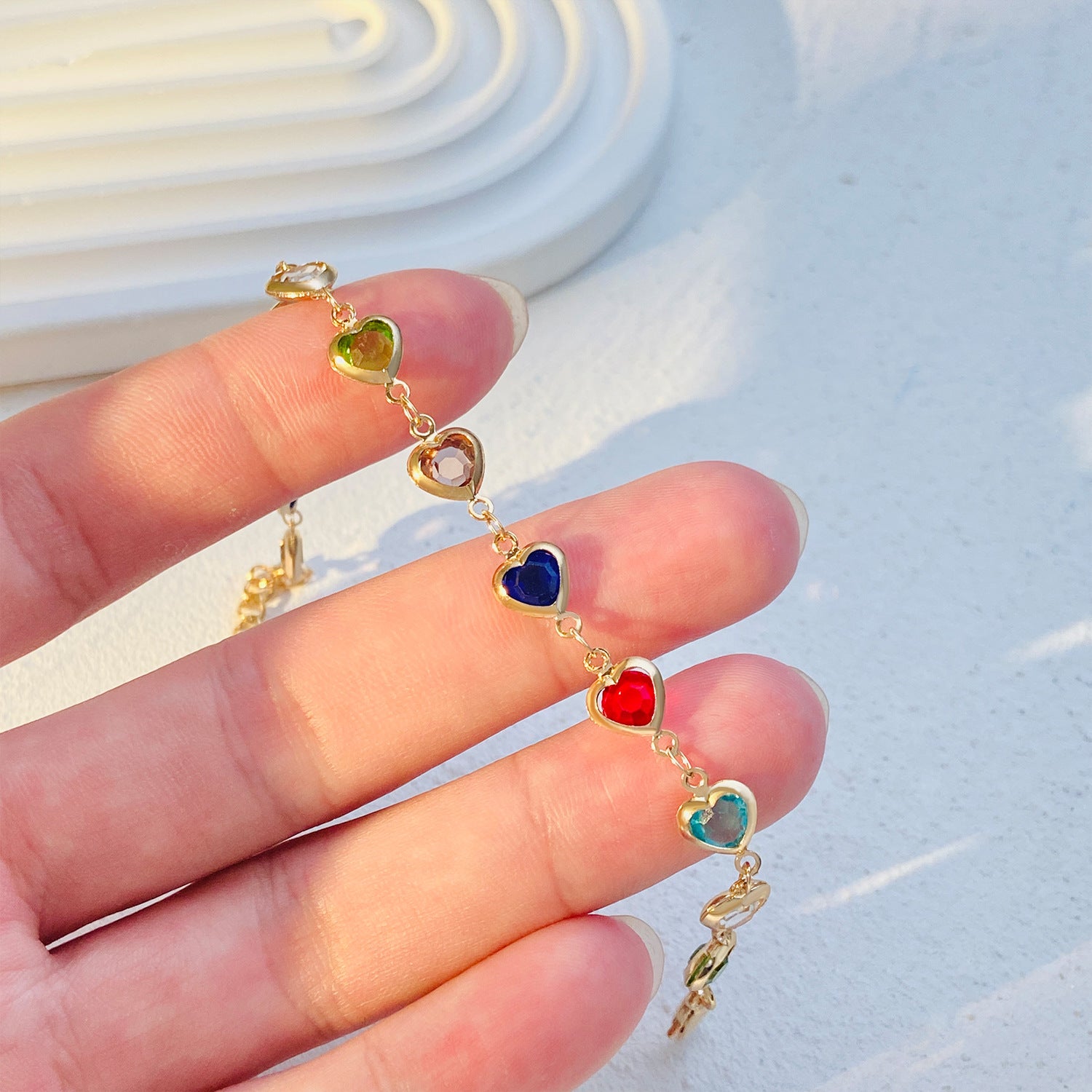 Wholesale Love Bracelet Colorful Heart Shaped Zircon Chain ACC-BT-meih001