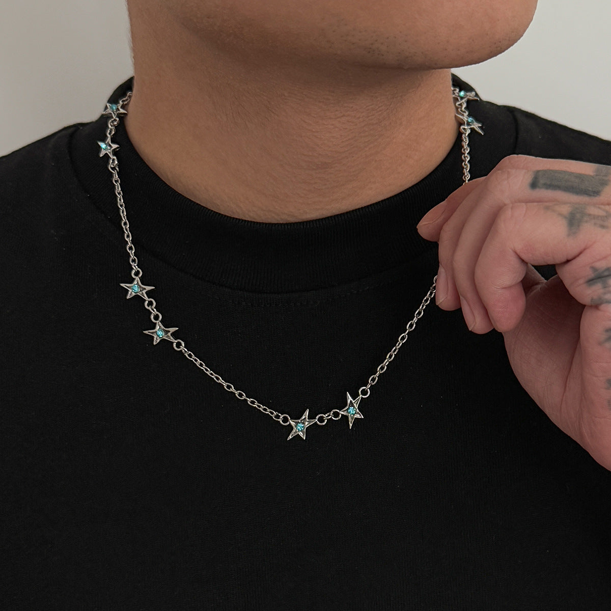 Wholesale Hip-Hop Rhinestone Star Necklace for Men Alloy Fashion Jewelry Accessory