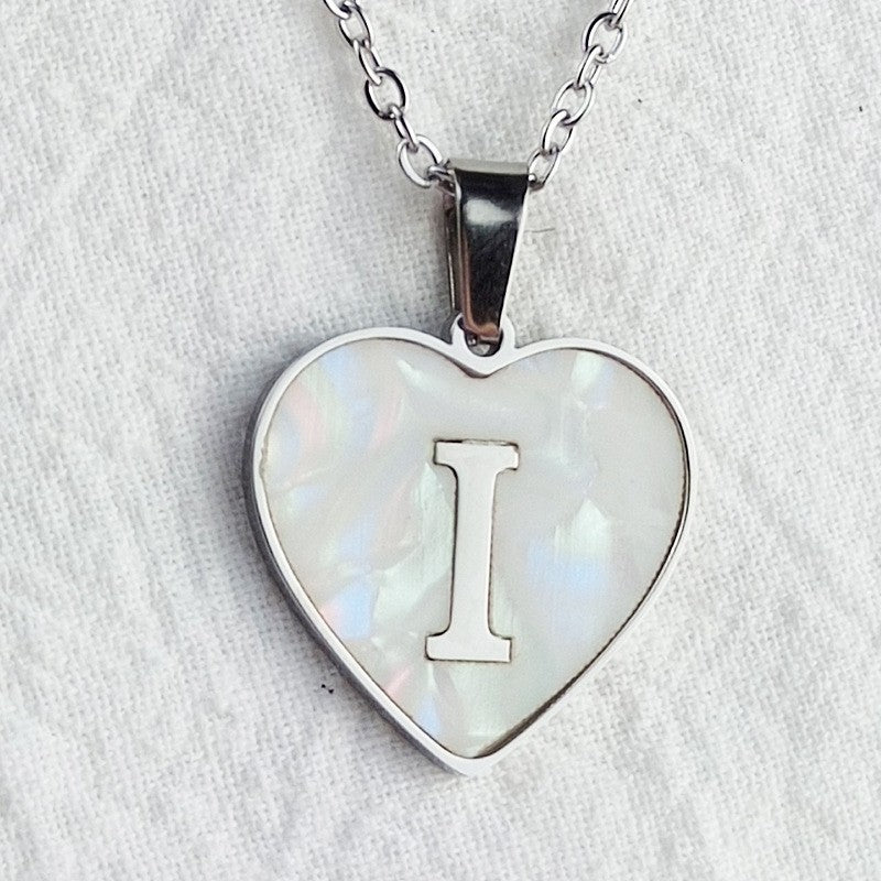 Wholesale 26 English Letters Heart Inlaid Shell Titanium Steel Necklace ACC-NE-DingChao002