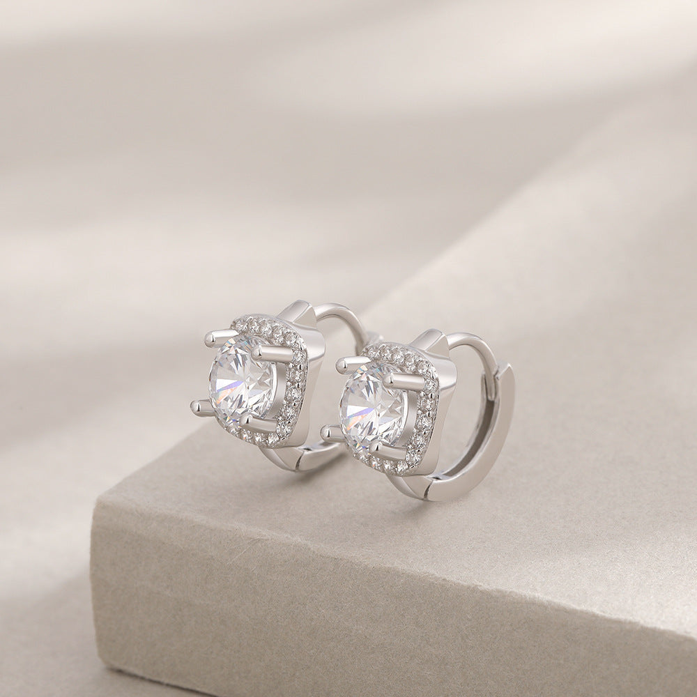 Wholesale S925 Sterling Silver Full Diamond Square Bag Earrings