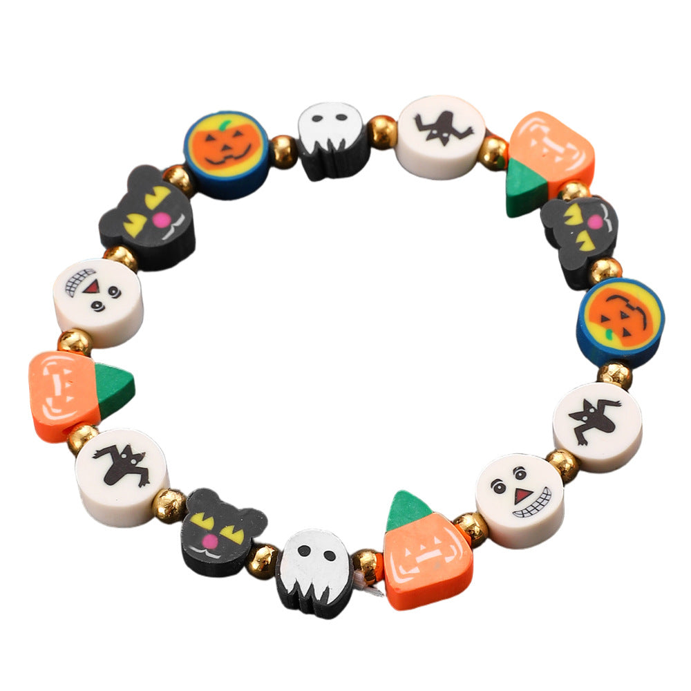 Wholesale Funny  Pumpkin Skull Soft Clay Bracelet - Women' s Trendy Jewelry Accessory for Resale