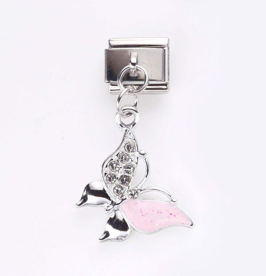 Wholesale 10pcs Love Butterfly Cat Pendant Italian Module DIY Stainless Steel Bracelet Accessories