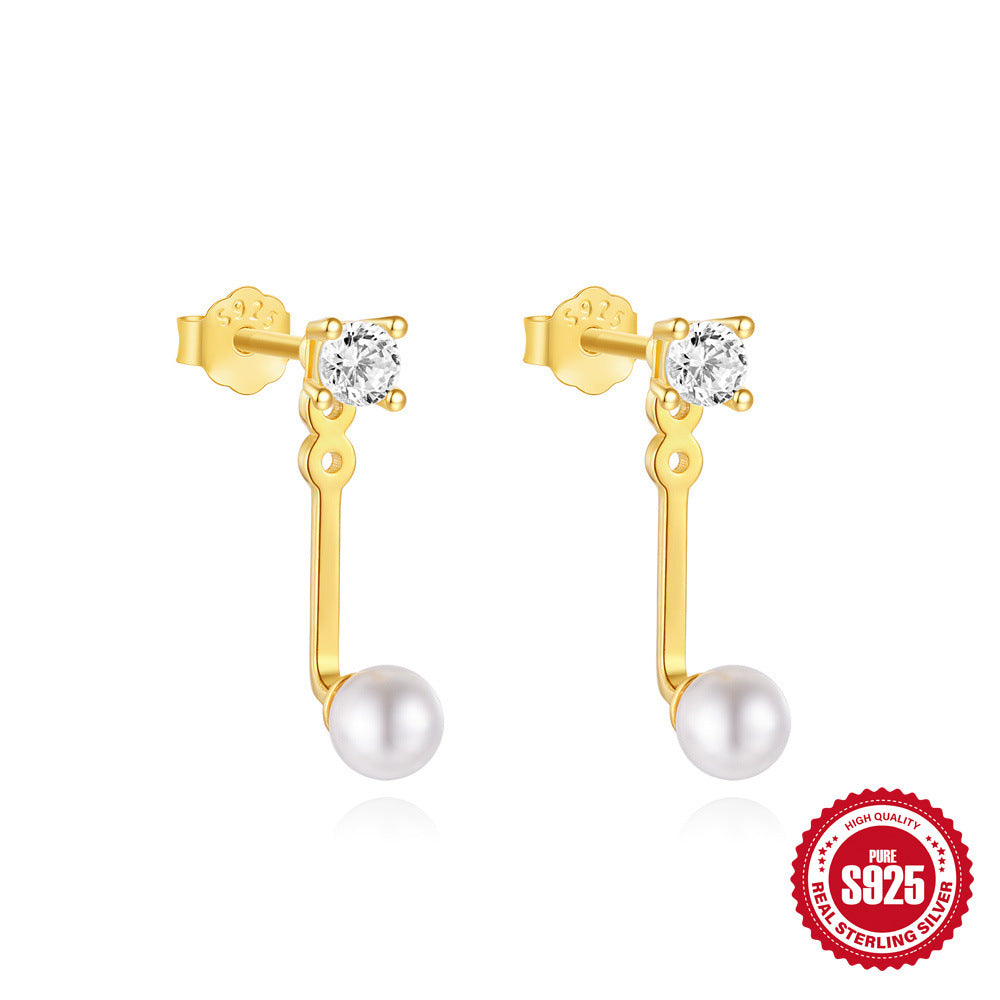 Wholesale S925 sterling silver diamond four-leaf clover pearl tassel earrings