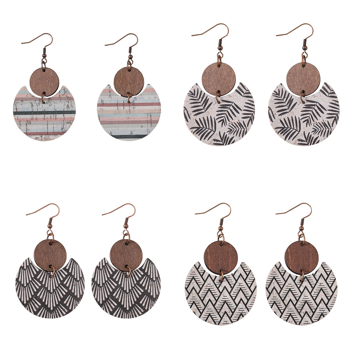 Wholesale  Bohemian distressed flower leaves leather wood pendant earrings