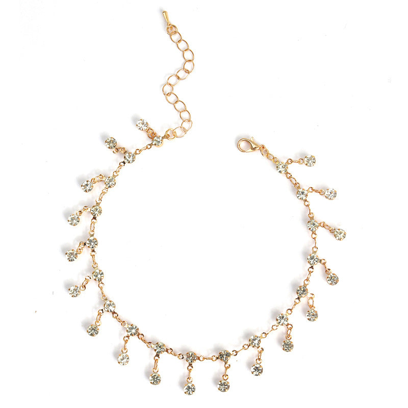 Wholesale Full Diamond Tassel Anklet Bohemian Shiny Rhinestone Ankle