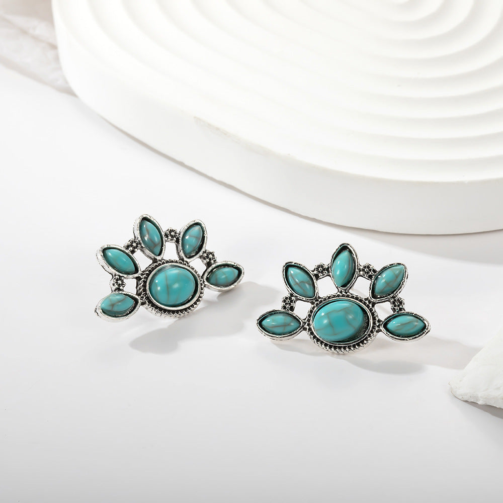 Wholesale Retro Bohemian fan-shaped turquoise earrings