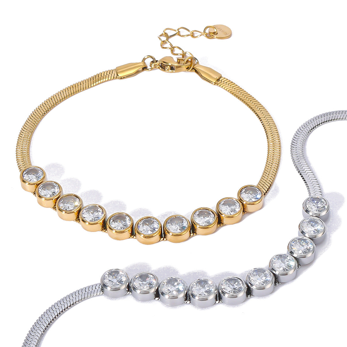 Wholesale 18K gold inlaid zircon snake chain titanium steel bracelet necklace suit