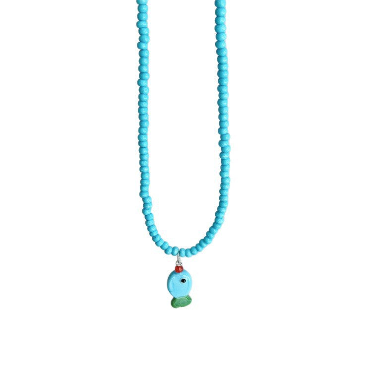 Wholesale Colorful Summer Dopamine Small Fish Pendant Blue Beaded Necklace
