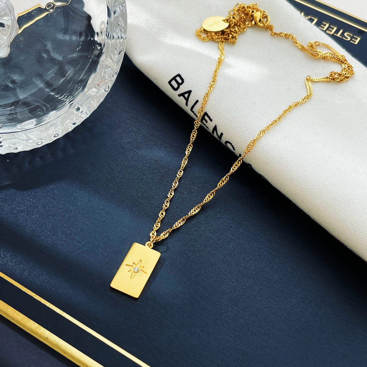 Wholesale Stainless Steel Eight-Pointed Star Square Pendant Necklace