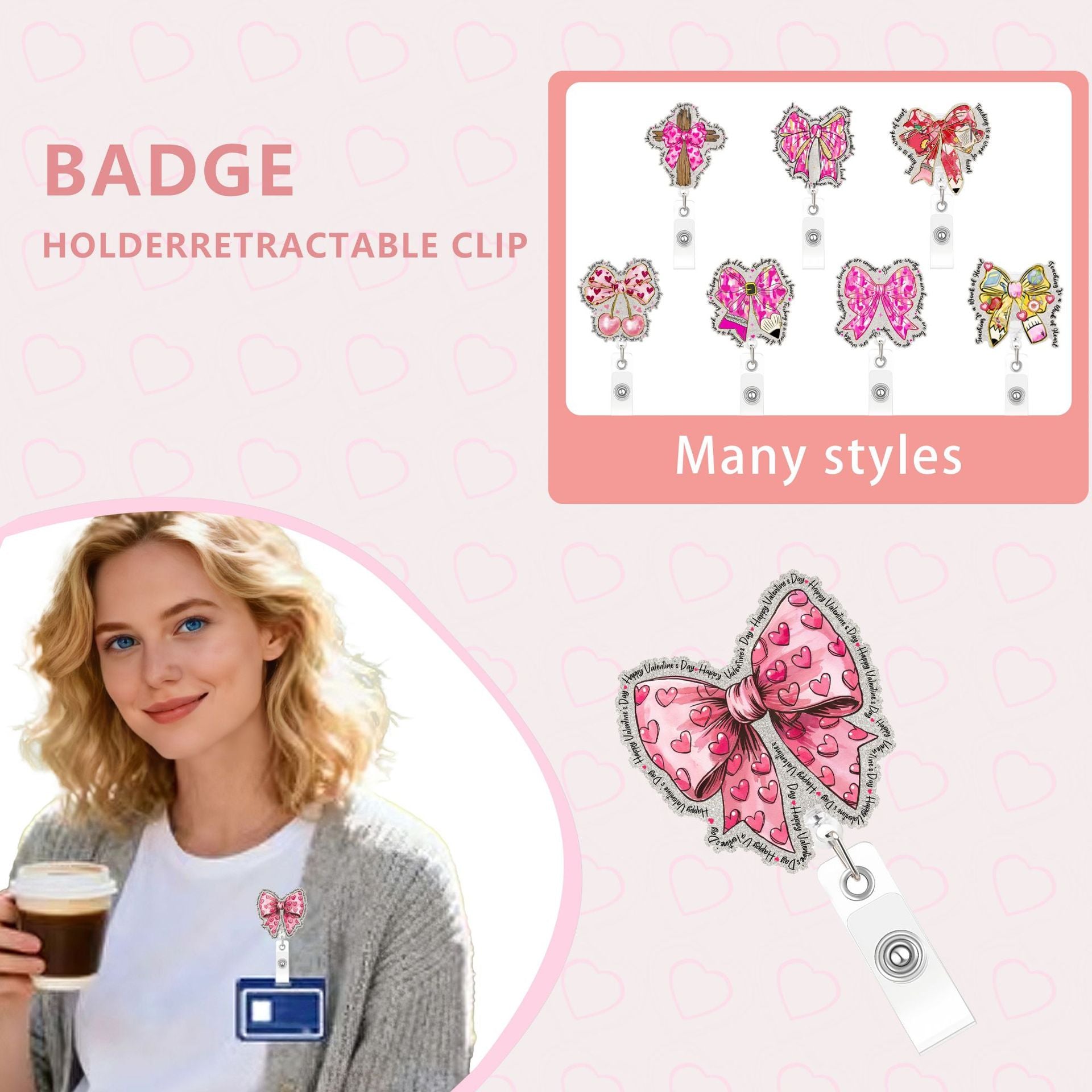 Wholesale  creative quote pink bow Badge Reels