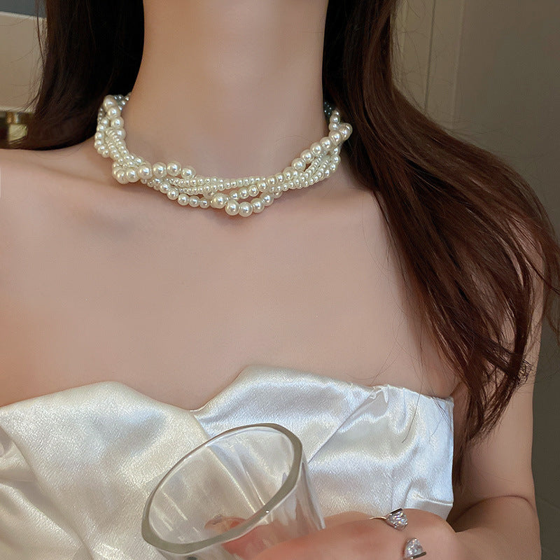Wholesale Multi-layered Pearl Necklace Vintage Clavicle Chain Choker Necklace ACC-NE-Huih001