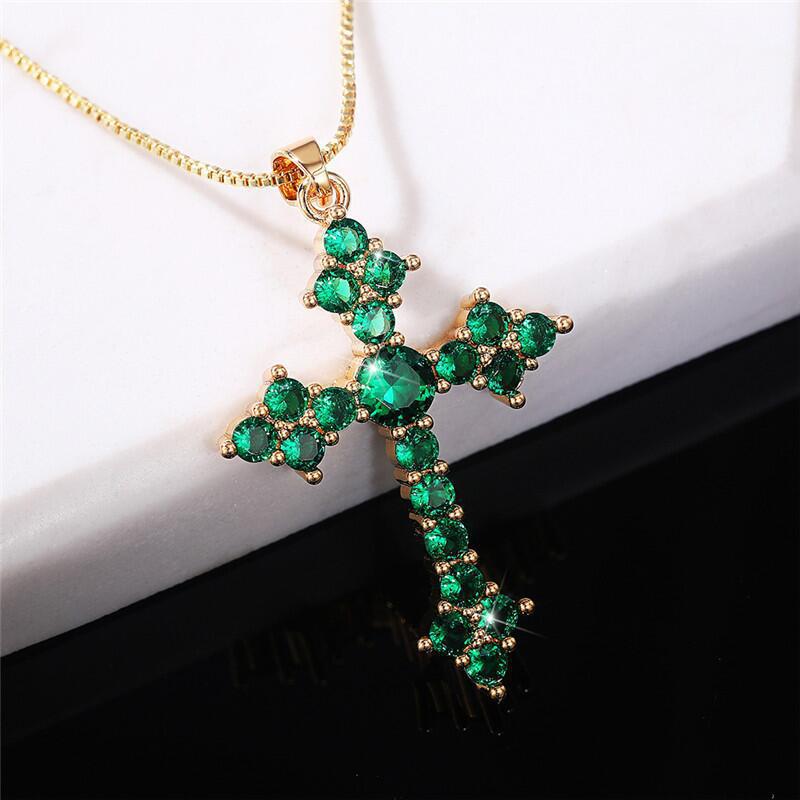 Wholesale crystal cross necklace  inlaid white stone gem necklace