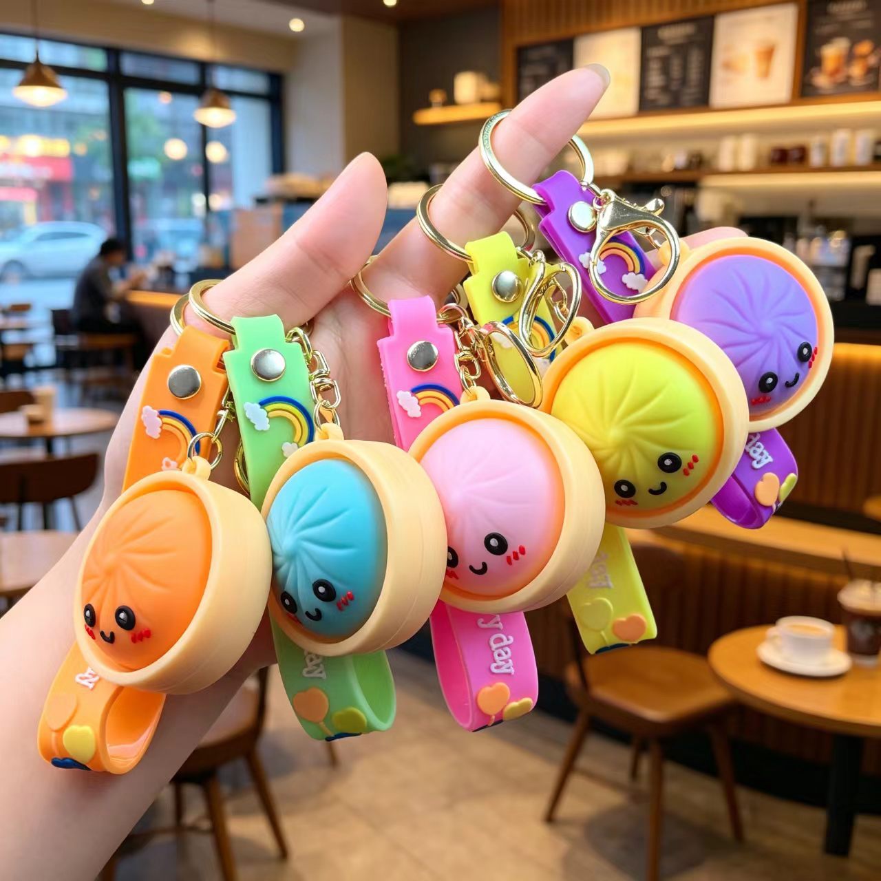 Wholesale PVC Cute Steamed Bun Keychain Pendant - Creative Xiaolongbao Design Car Keychain Bag Charm
